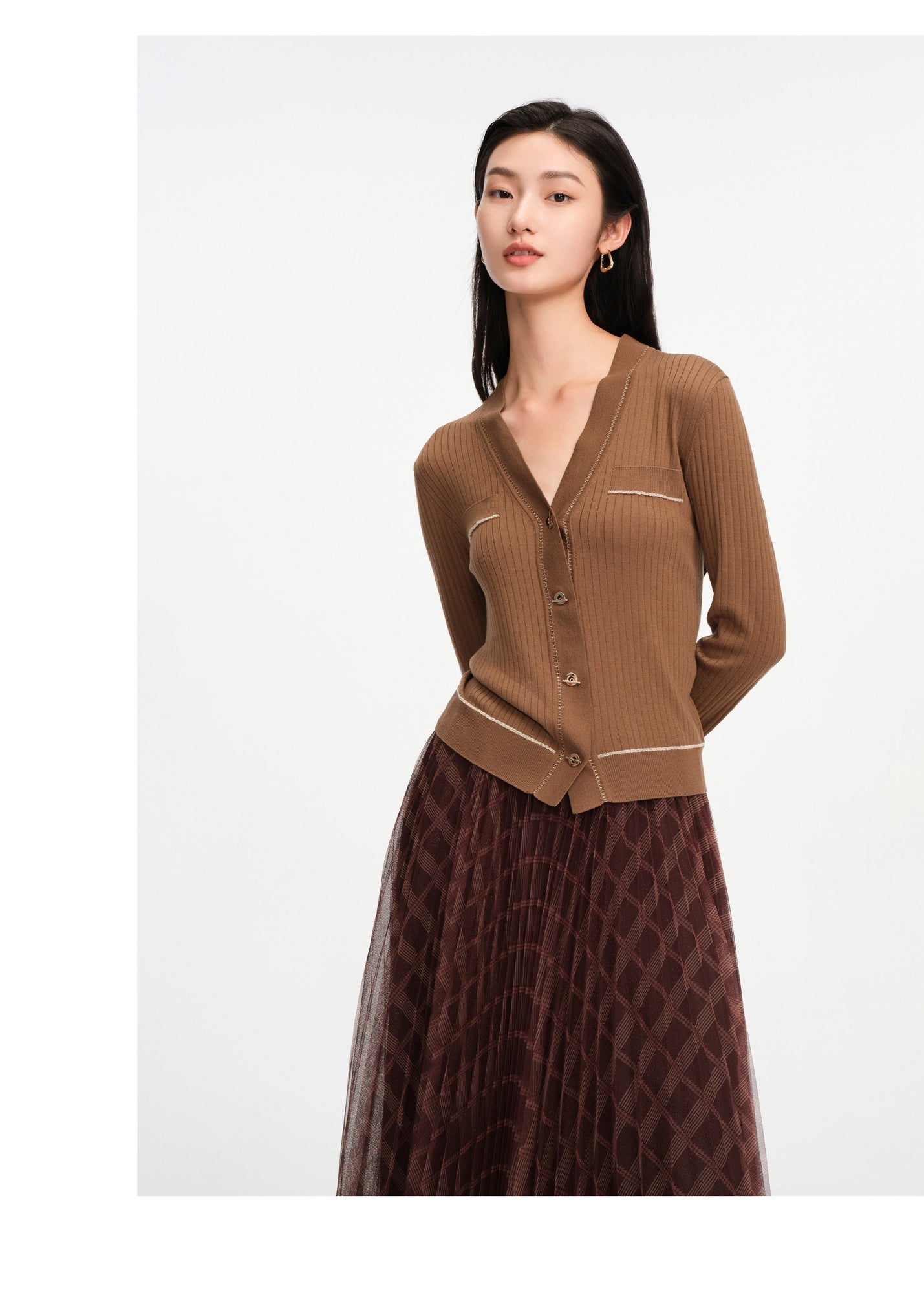 Texture Knit Cardigan | Brown