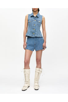 Textured Denim Vest | Mid Blue Stone
