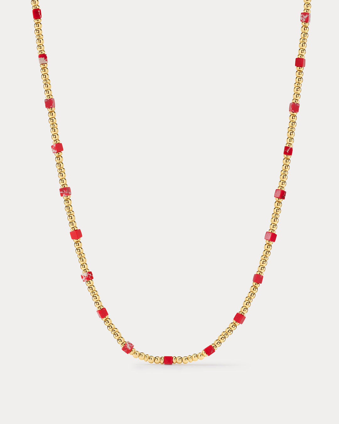 The Costa de Sol Beaded Necklace | Red Stone | Gold