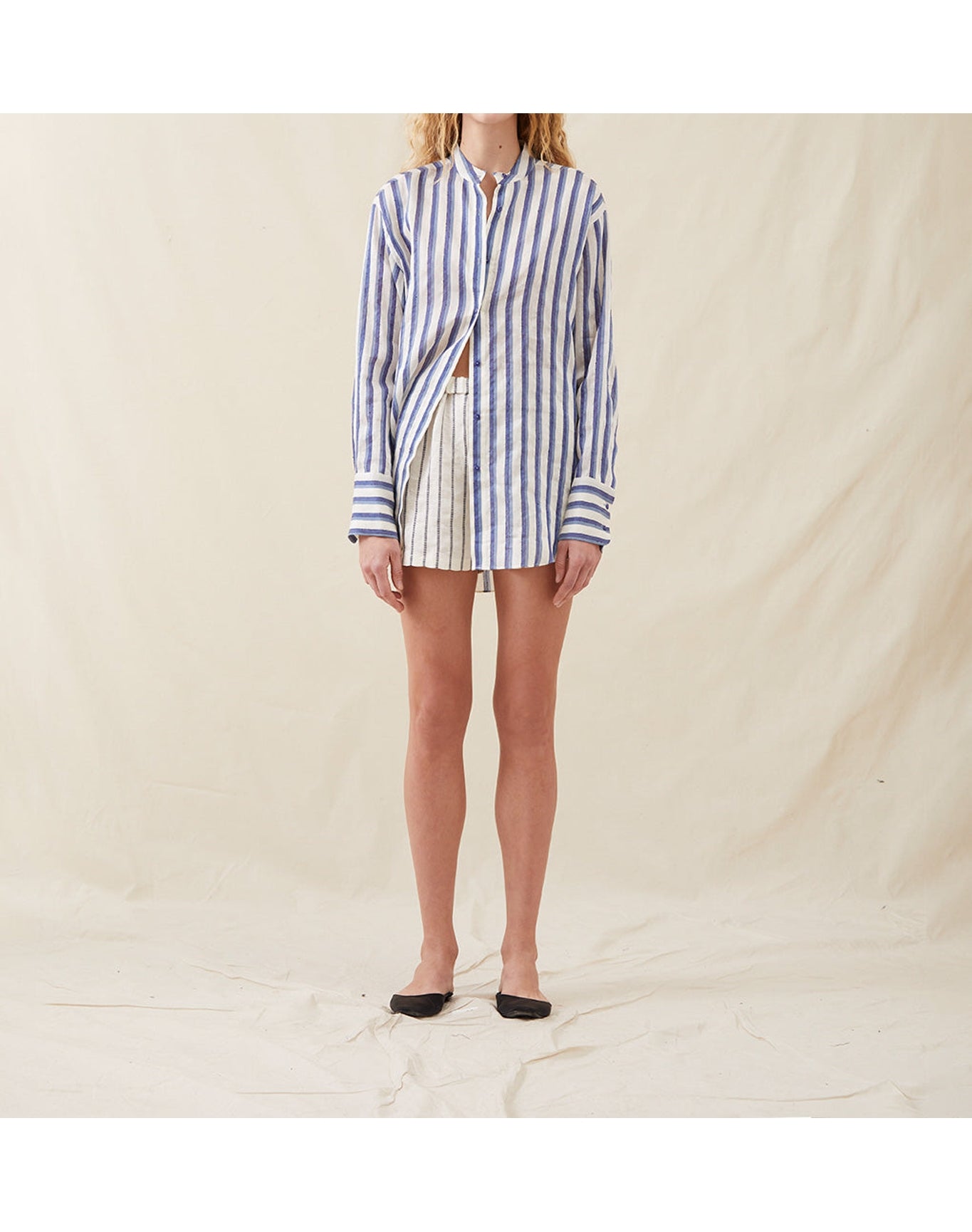 The Beach Shorts In Ticking Stripe | Washed Blue