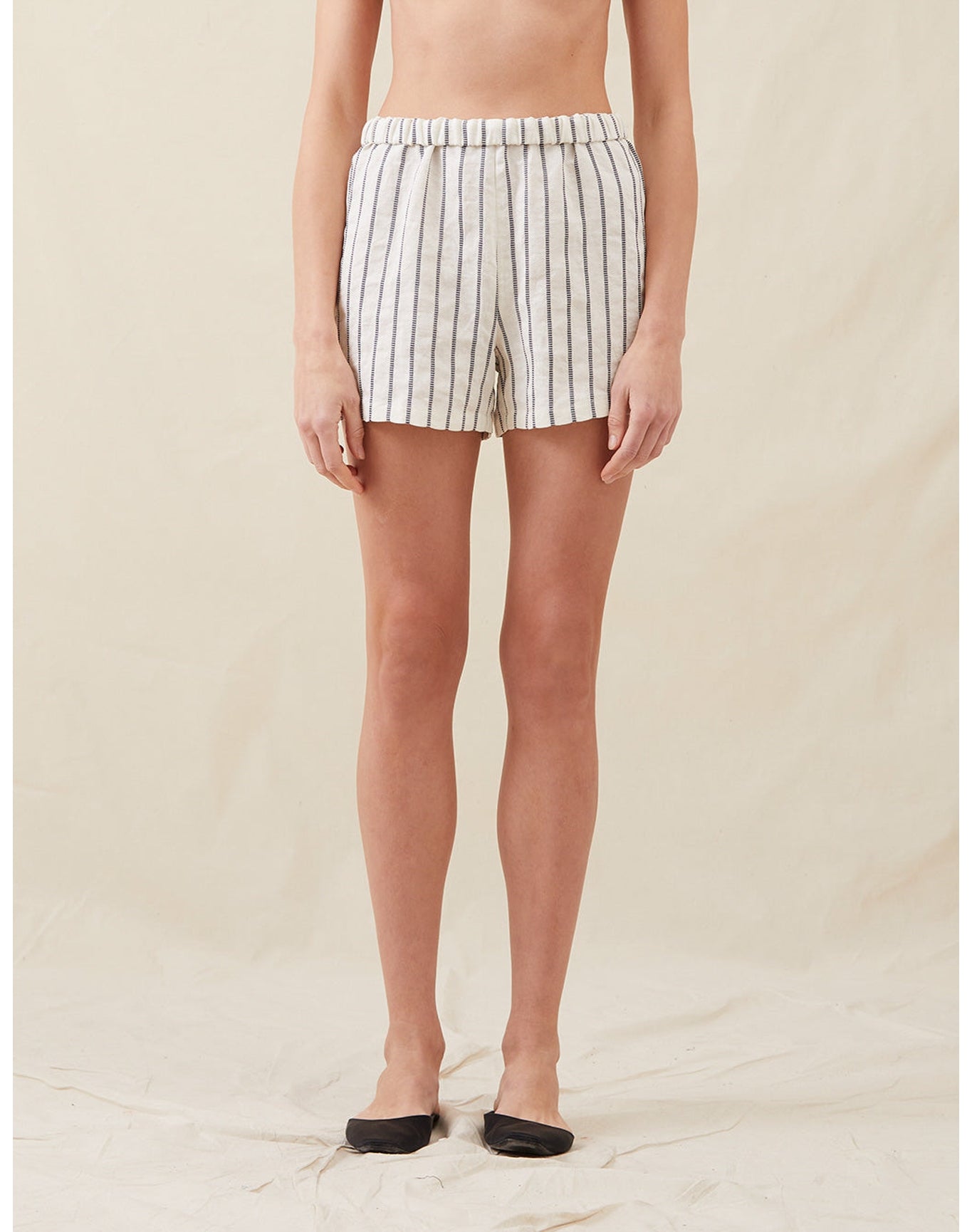The Beach Shorts In Ticking Stripe | Washed Blue