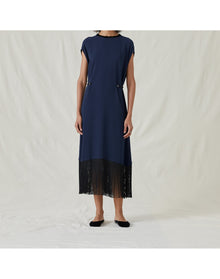 The Crepe Navy Fringe Dress | Navy