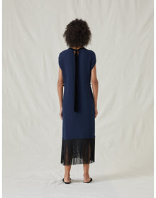 The Crepe Navy Fringe Dress | Navy