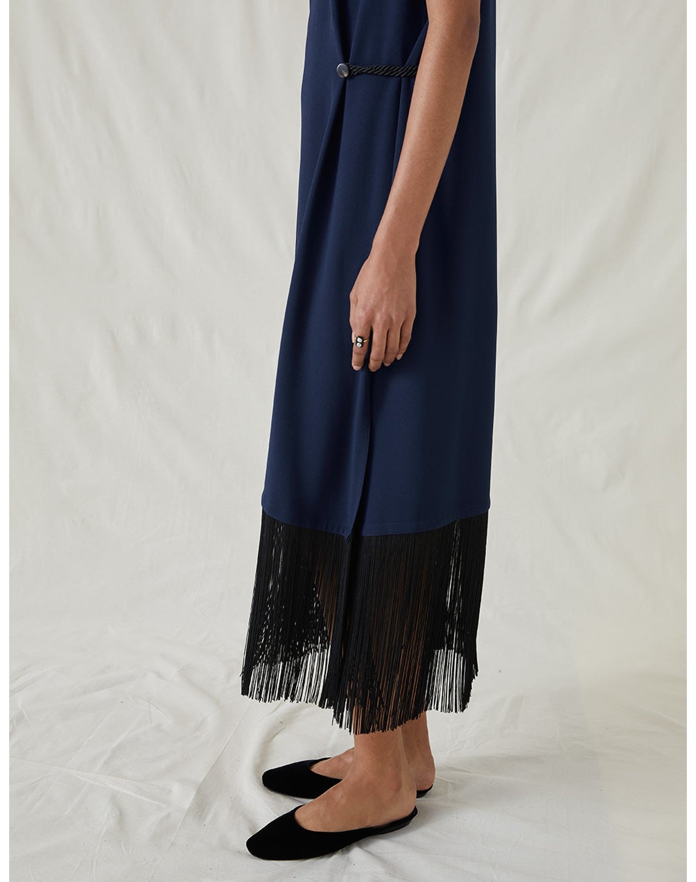 The Crepe Navy Fringe Dress | Navy