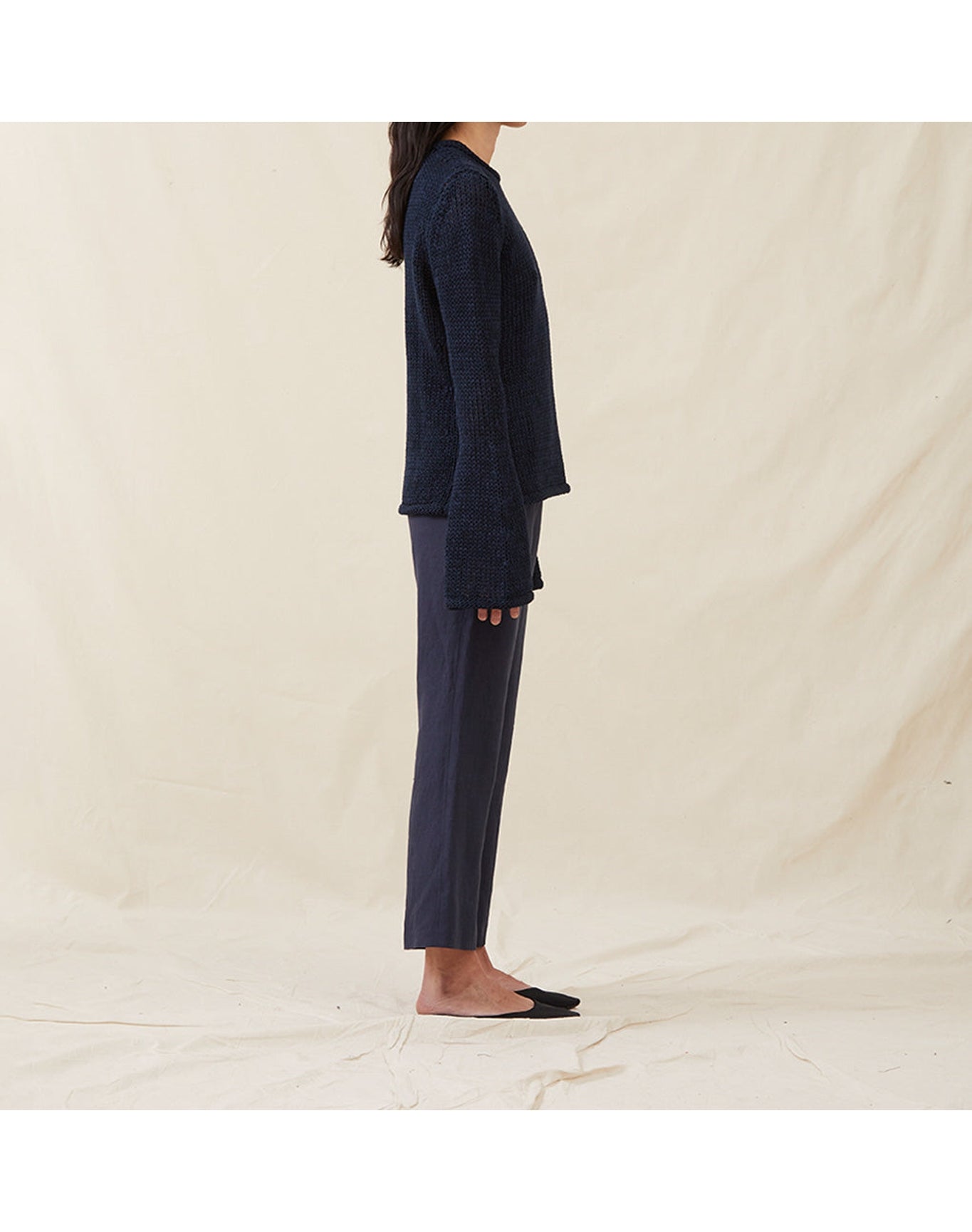 The Open-Weave Crewneck | Navy Melange