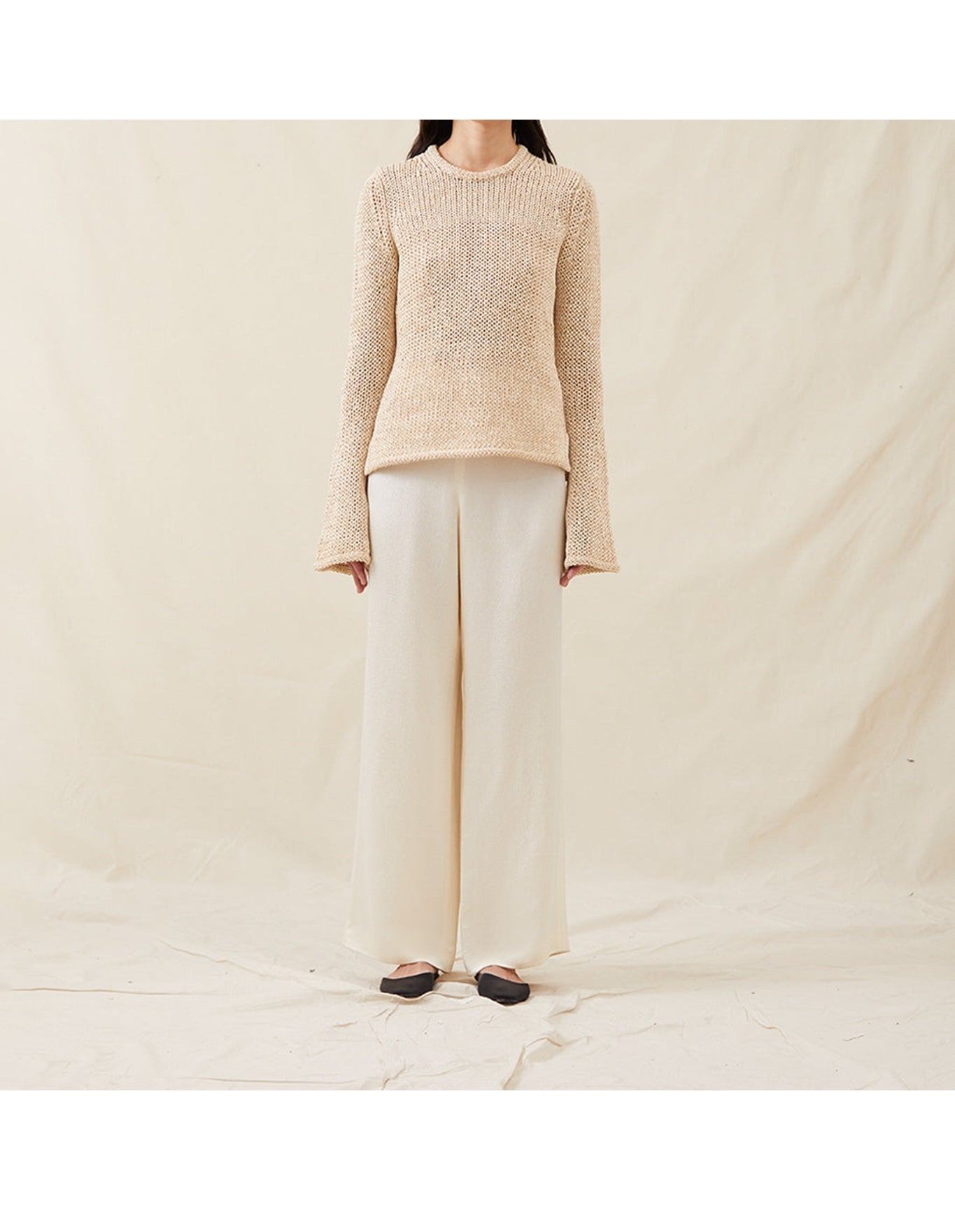 The Open-Weave Crewneck | Straw Melange