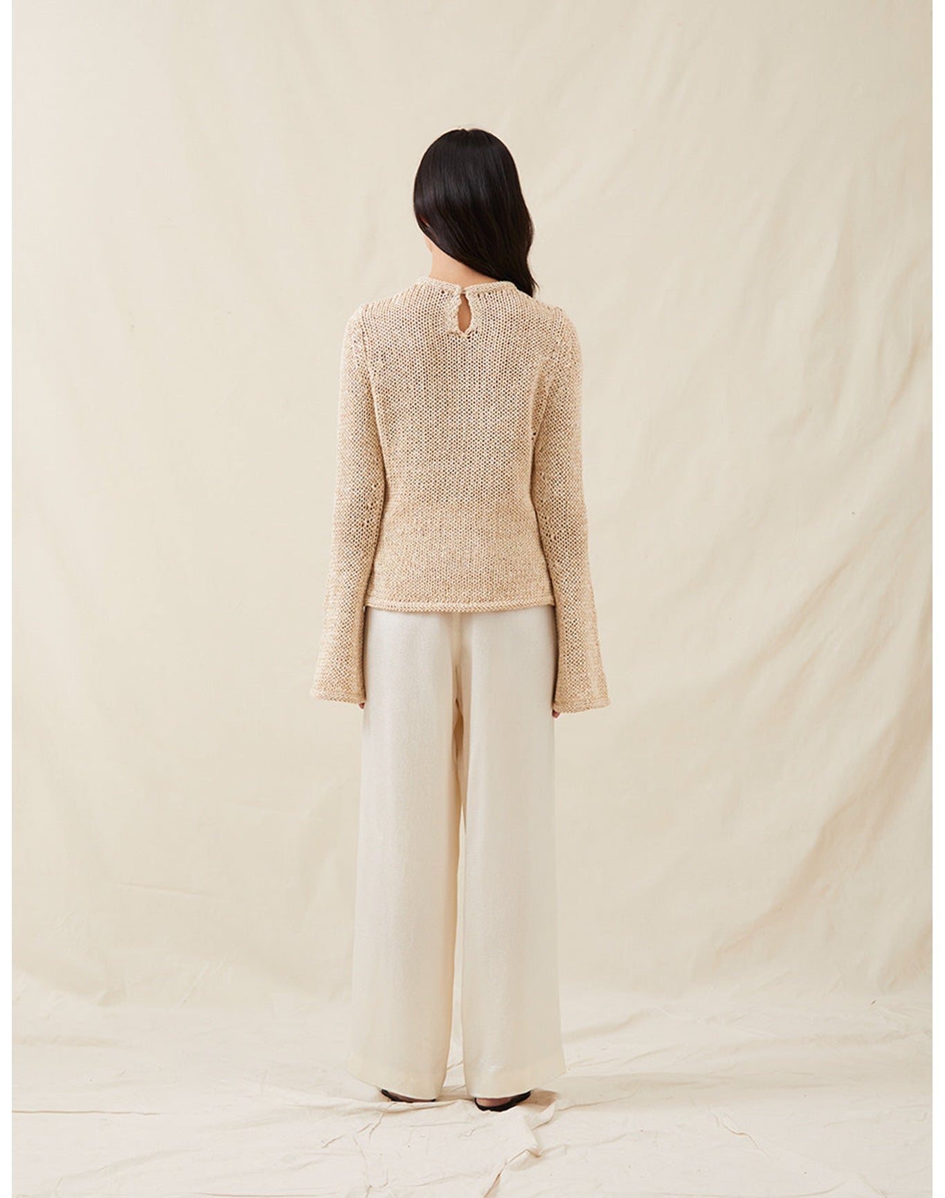 The Open-Weave Crewneck | Straw Melange