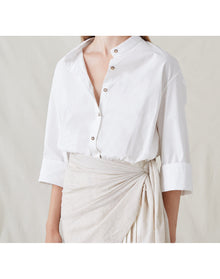 The Pleated Shirt Dress with Painted Figures | Cream / Sepia