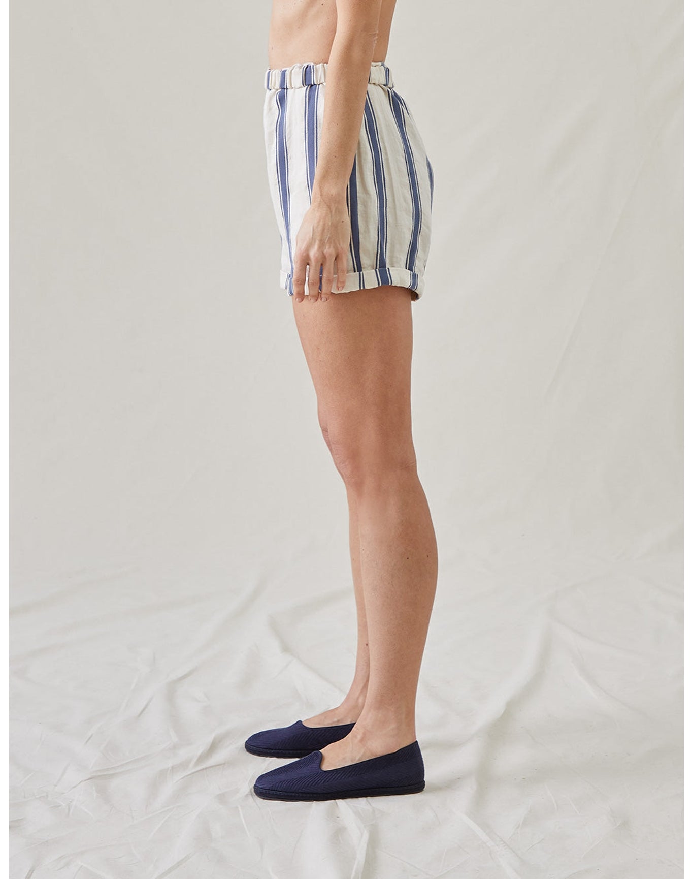 The Rolled Shorts in Bari Stripe | Washed Blue / Cream