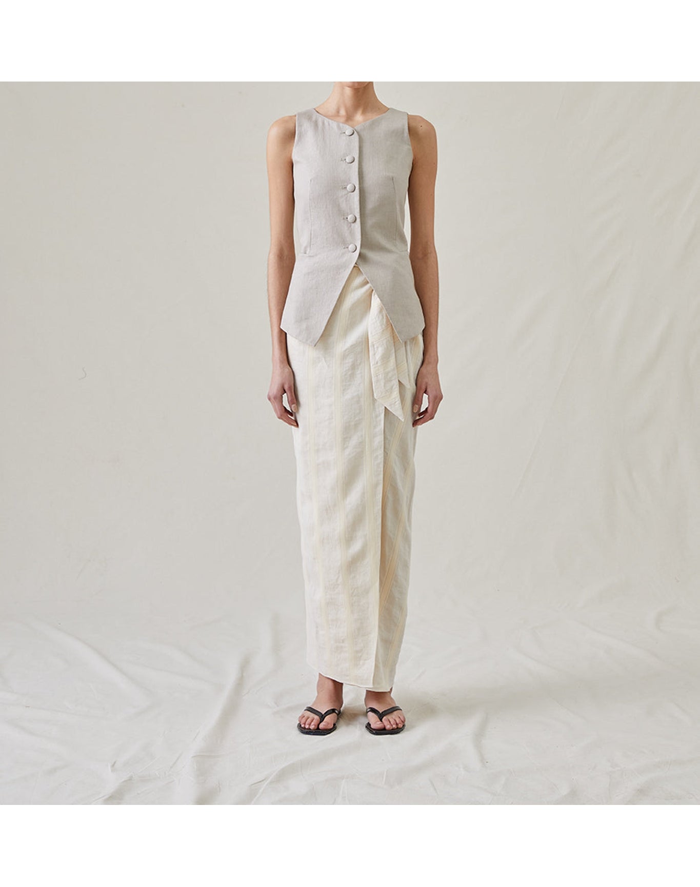 The Sarong Skirt in Bari Stripe | Cream / Cream