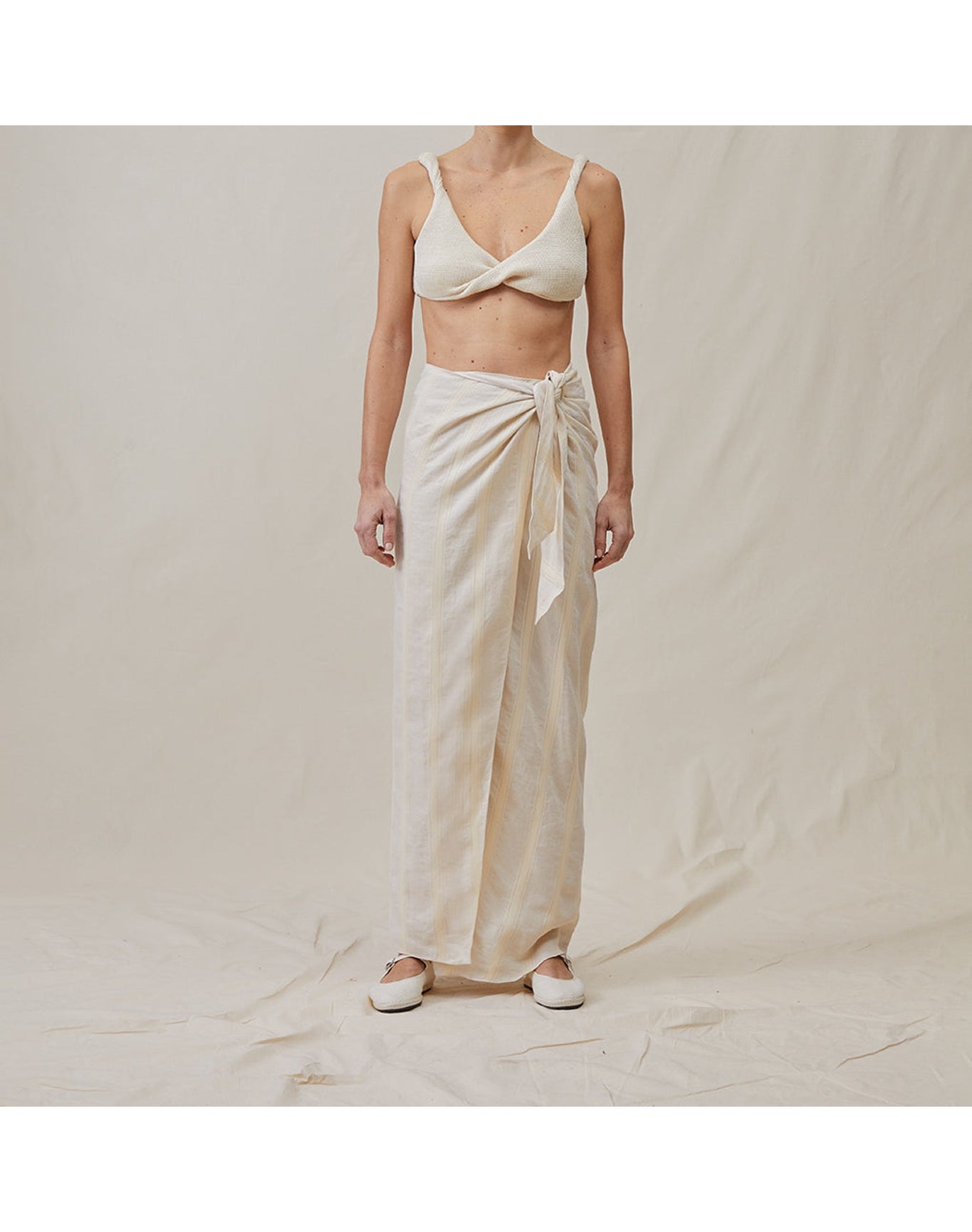 The Sarong Skirt in Bari Stripe | Cream / Cream