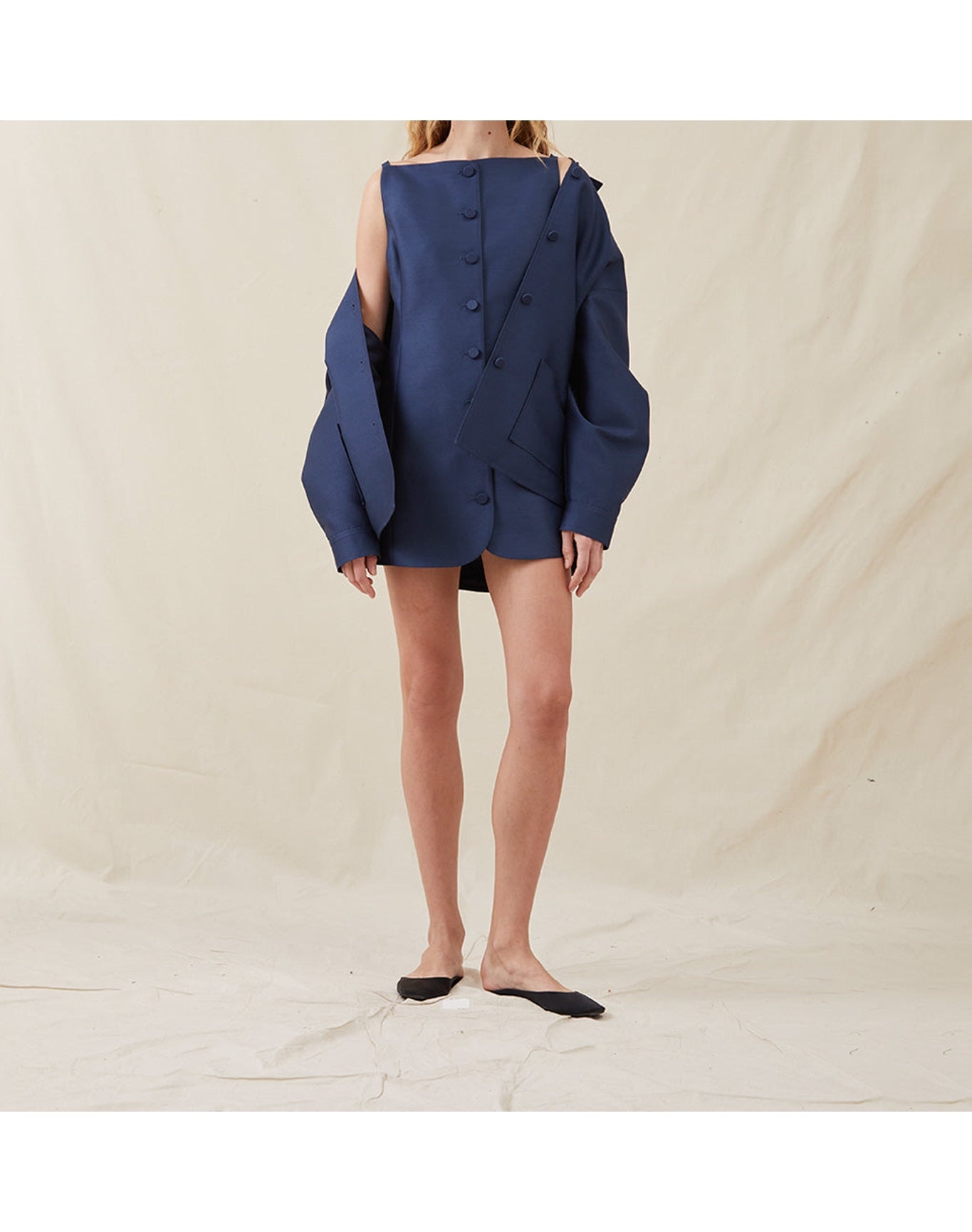 The Sculpted Mini Dress In Lucent Wool | Navy