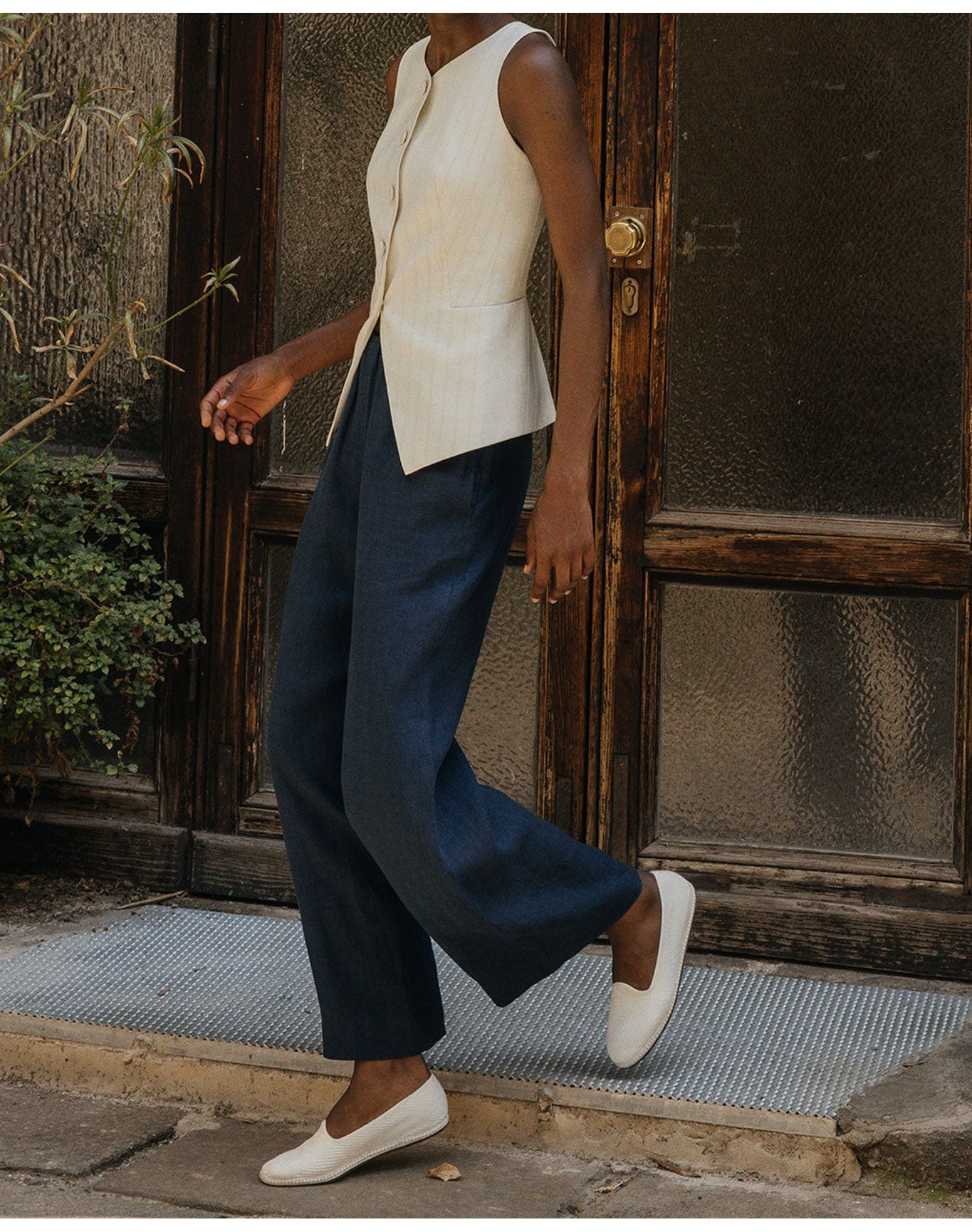 The Sculpted Vest in Tonal Stripe | Cream Stripe