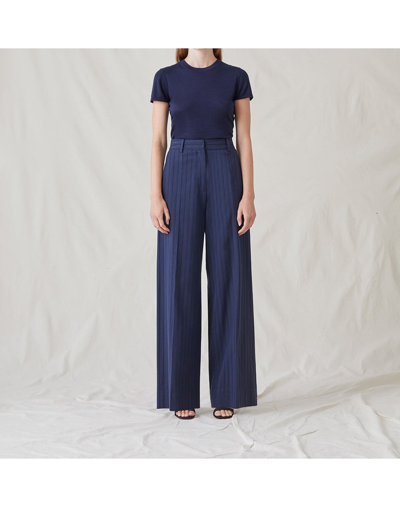 The Tailored Trousers in Tonal Stripe | Navy Stripe