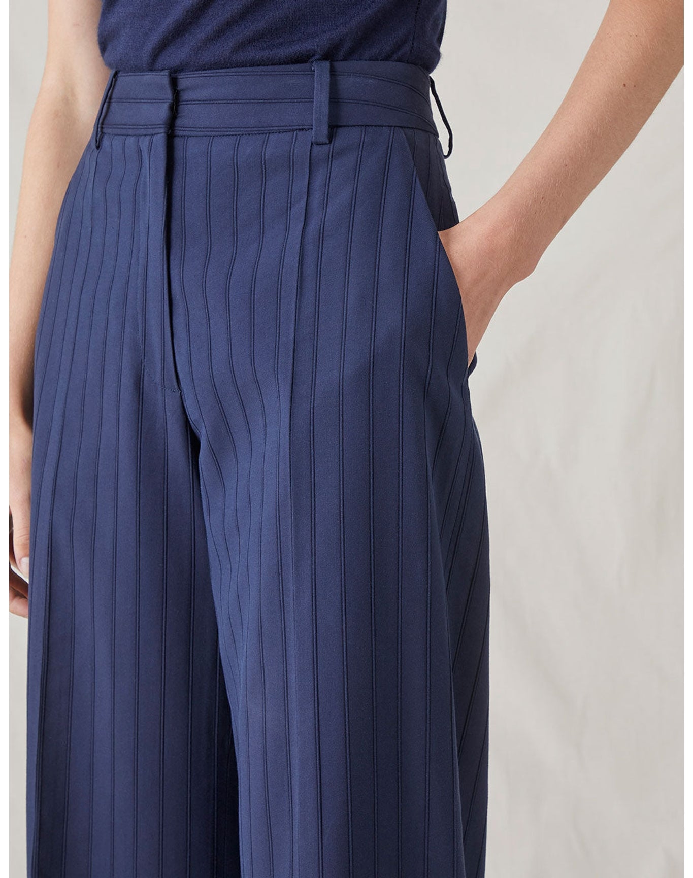 The Tailored Trousers in Tonal Stripe | Navy Stripe