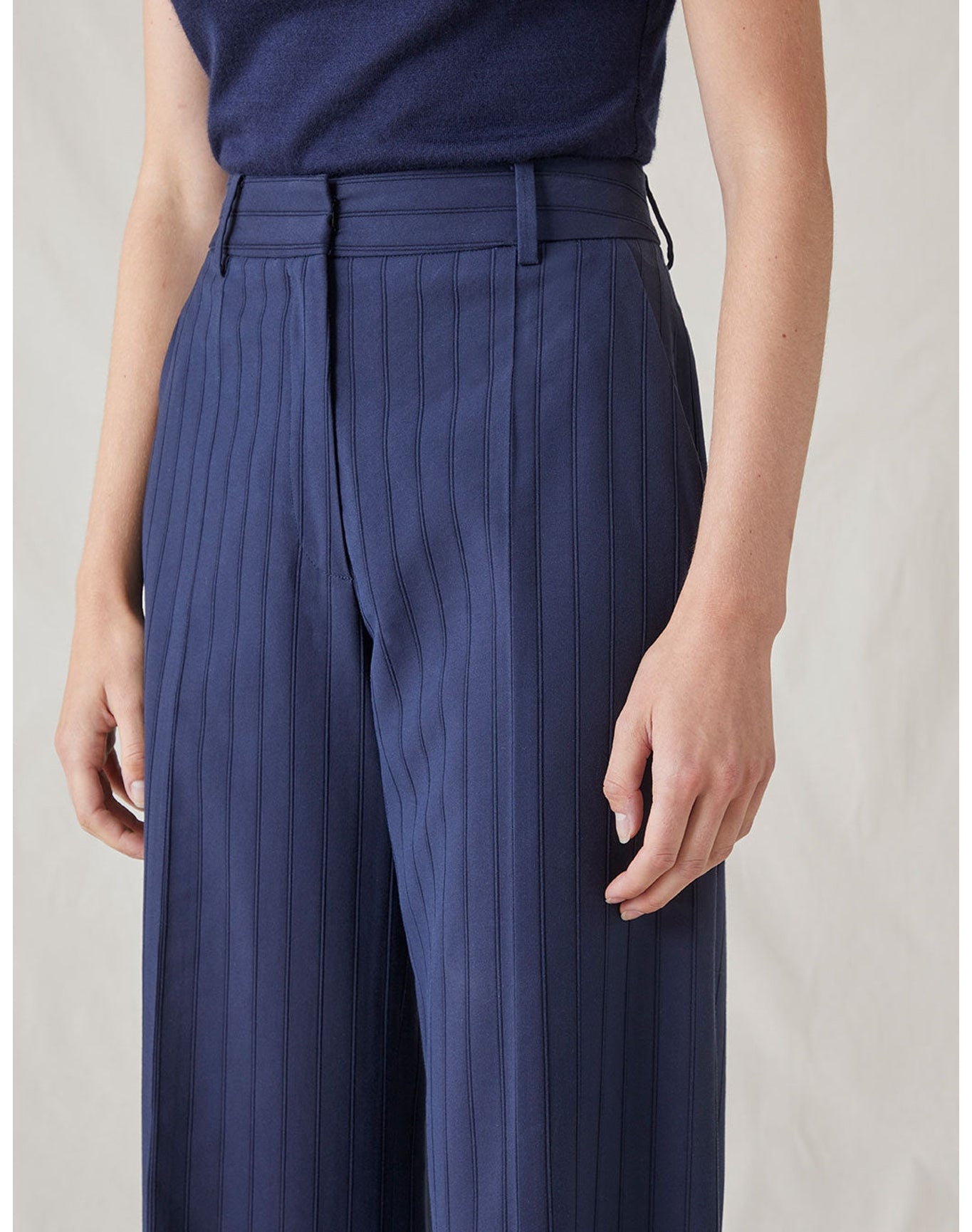 The Tailored Trousers in Tonal Stripe | Navy Stripe