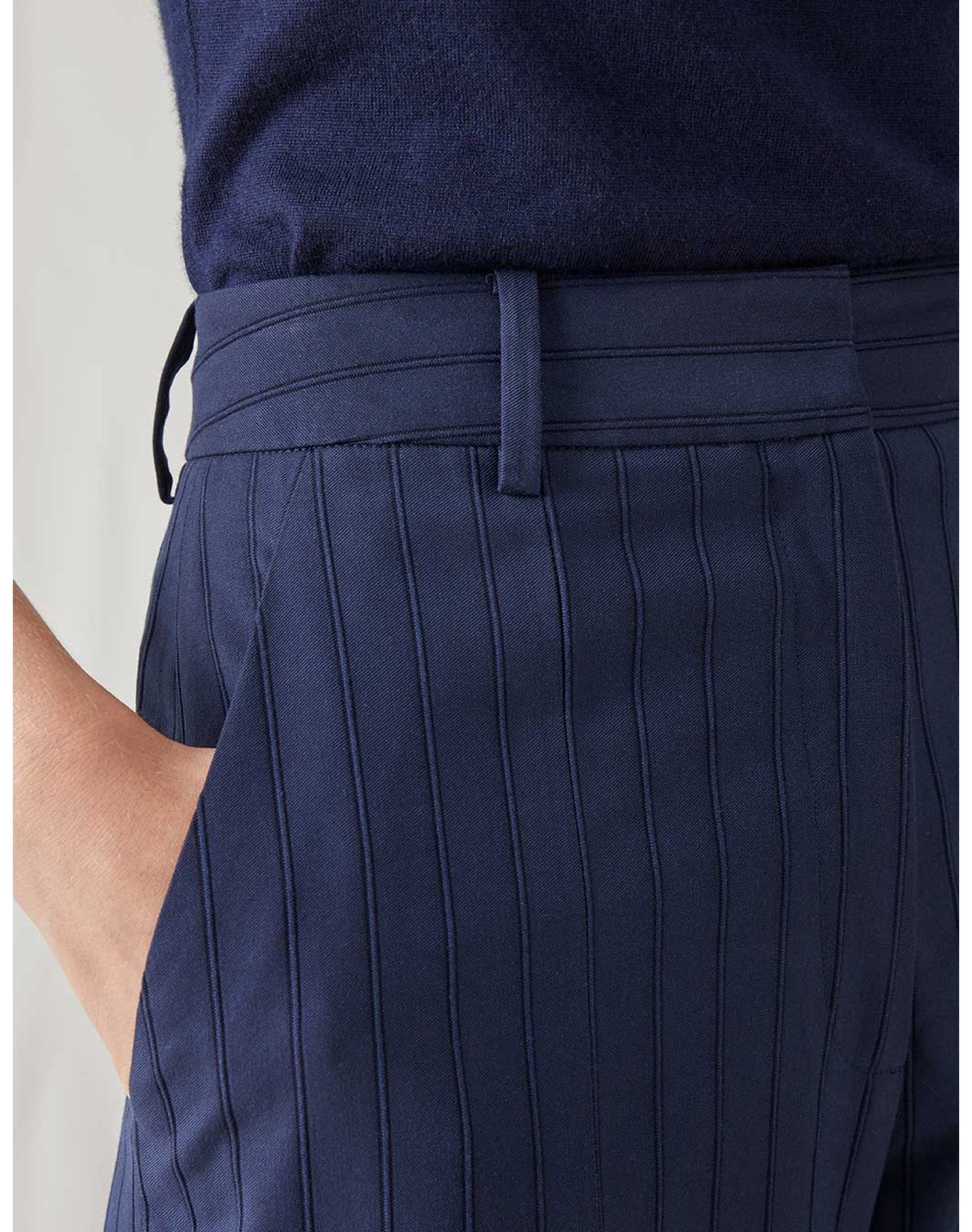 The Tailored Trousers in Tonal Stripe | Navy Stripe
