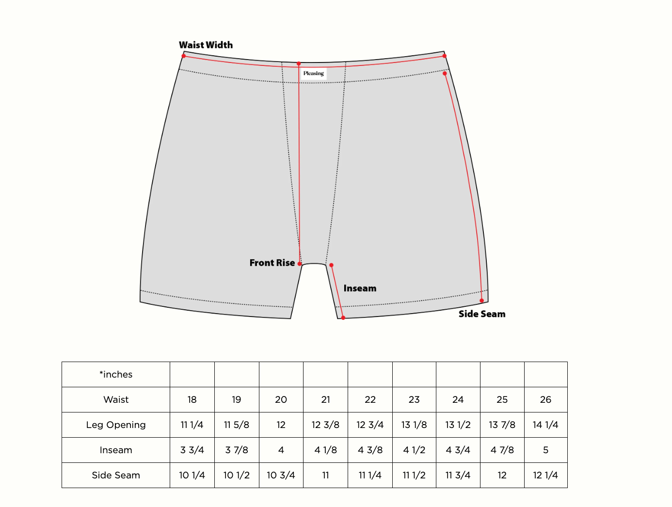 Product size guide