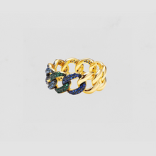 The Blue & Green Half Stone Cuban Link Ring | Gold