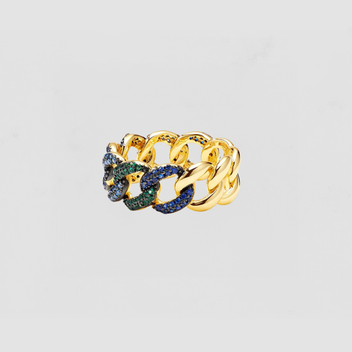 The Blue & Green Half Stone Cuban Link Ring | Gold