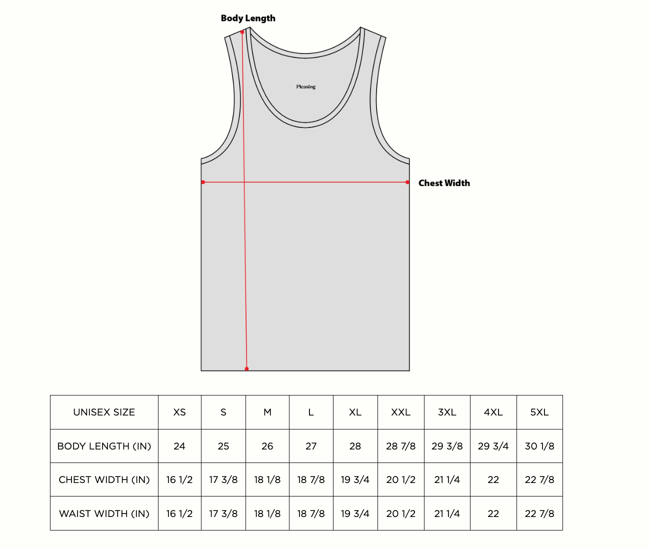 Product size guide