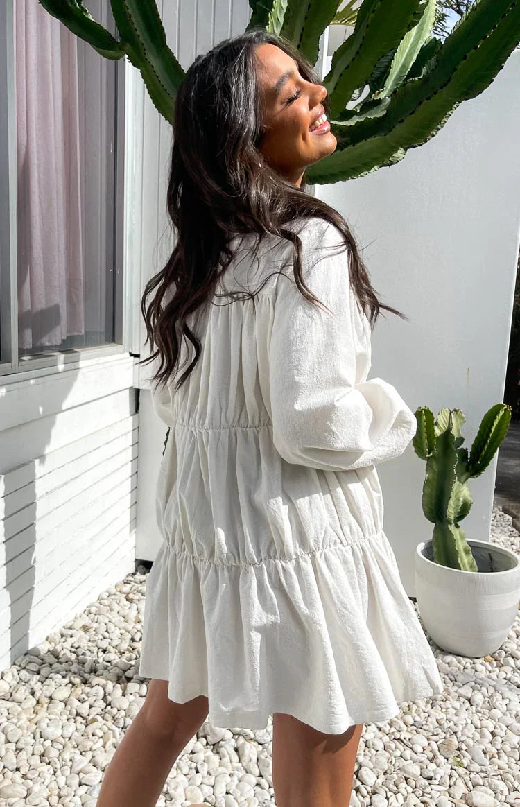 Theodossia Tiered Long Sleeve Dress | White