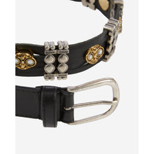 Thin Leather Belt With Embellishments | Women | Black