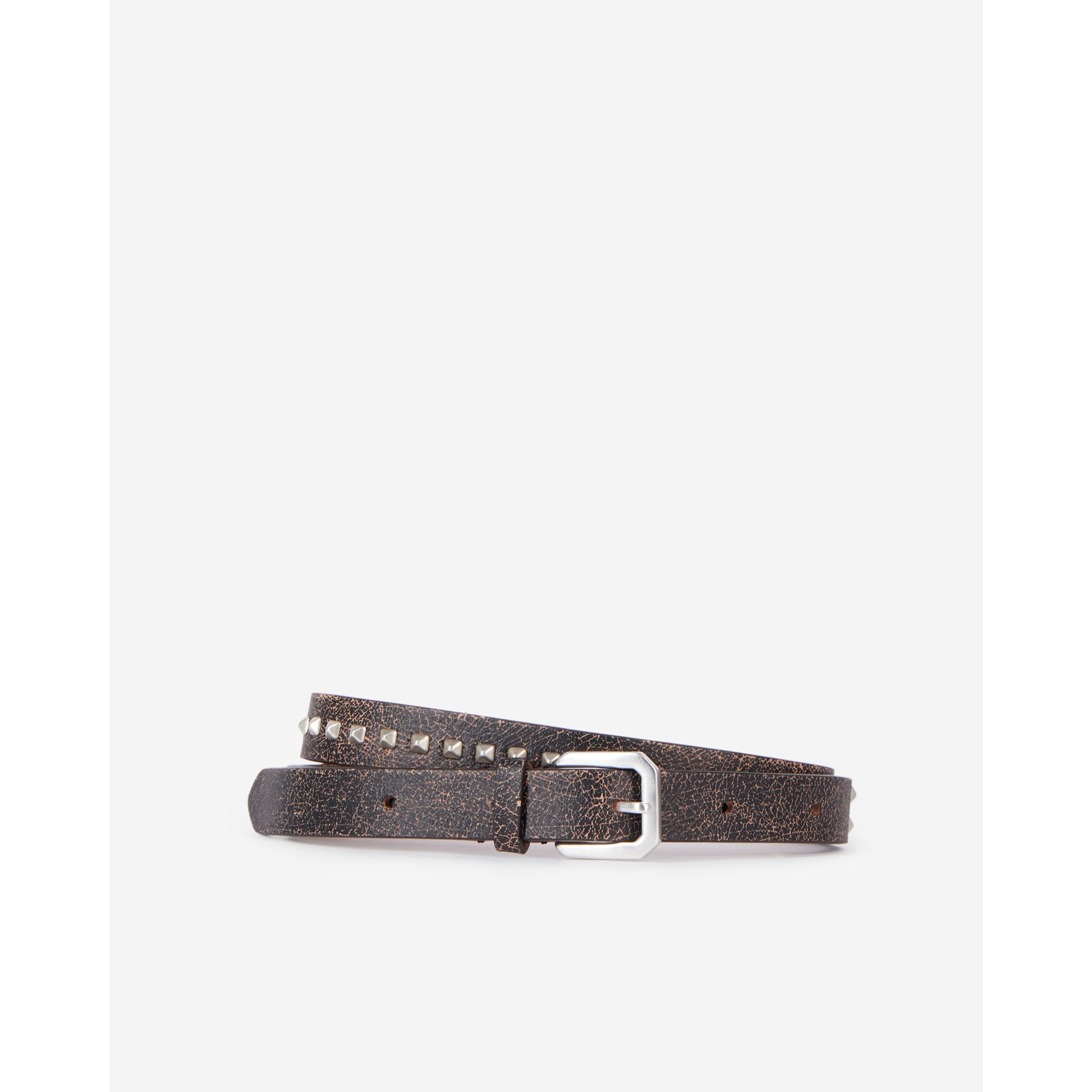 Thin Leather Belt With Spikes | Women | Brown