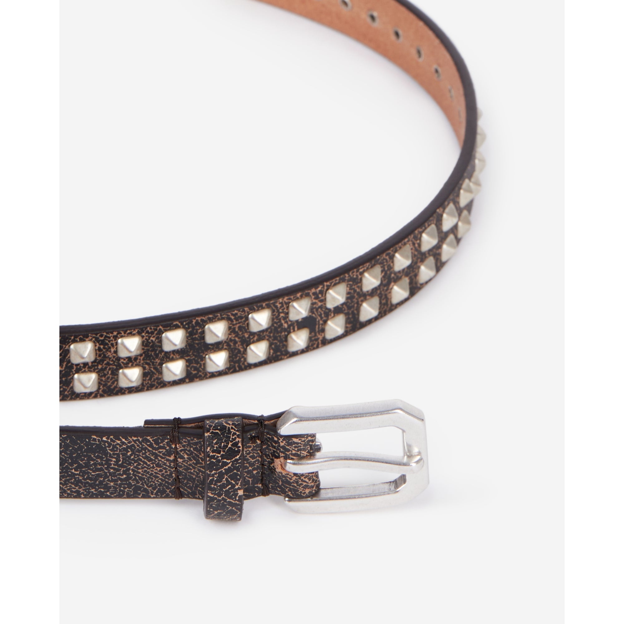 Thin Leather Belt With Spikes | Women | Brown