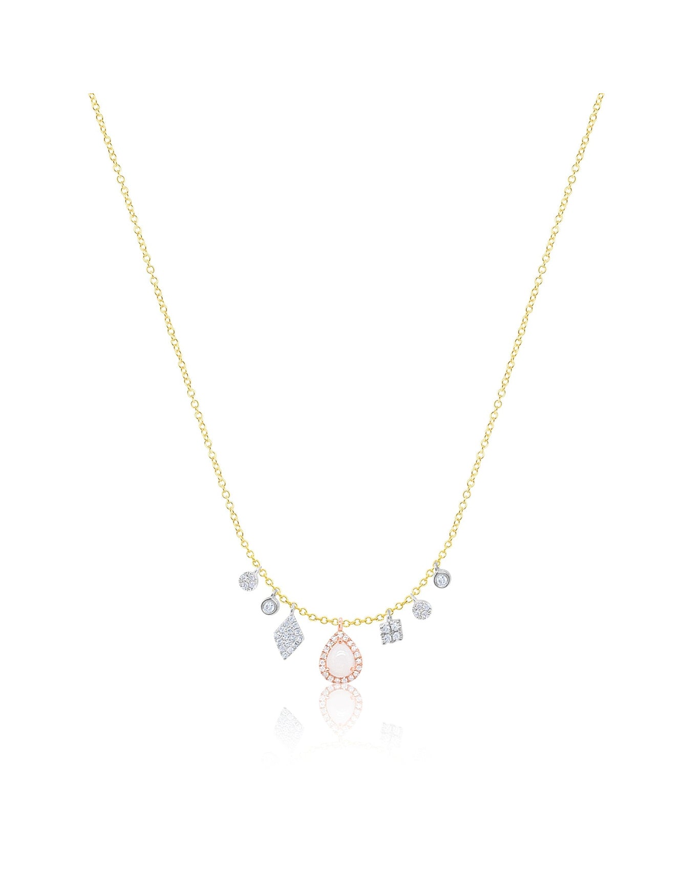 Three Tone Pink Opal Necklace | 14K Three Tone Gold