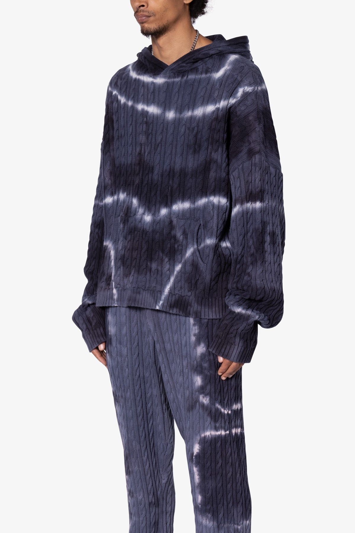 Tie Dye Cable Knit Hoodie | Black