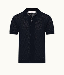 Tiernan Classic Fit Button-Down Textured Knit Shirt | Night Iris