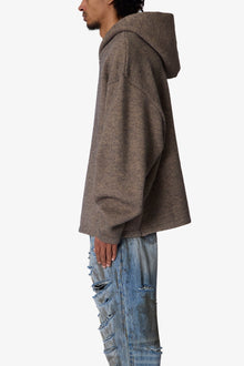 Tonal Grain Knitted Hoodie | Brown