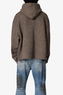 Tonal Grain Knitted Hoodie | Brown