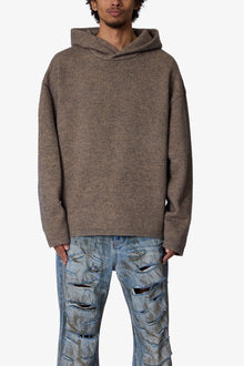 Tonal Grain Knitted Hoodie | Brown