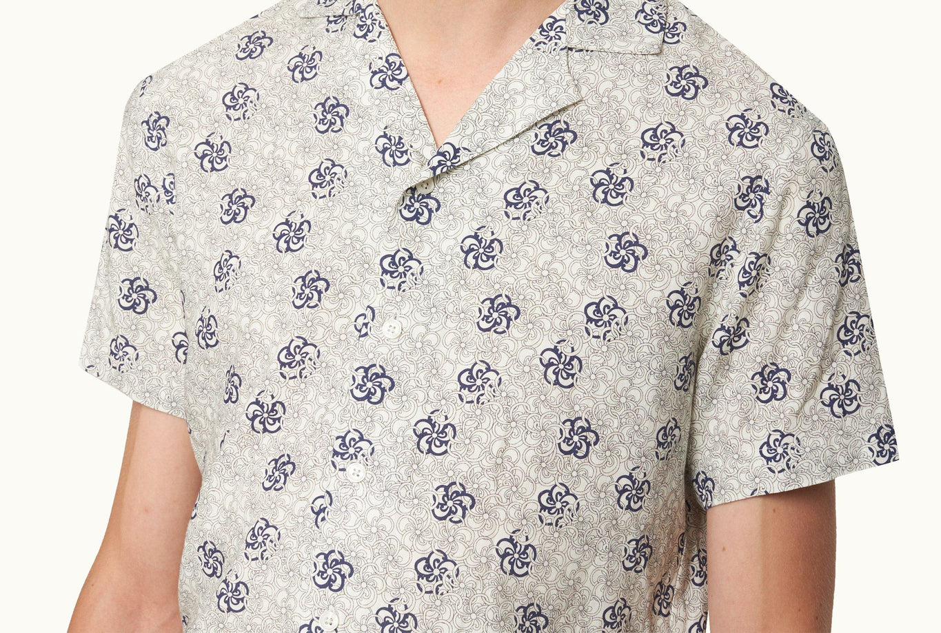 Travis Floral Print Capri Collar Shirt | White Sand