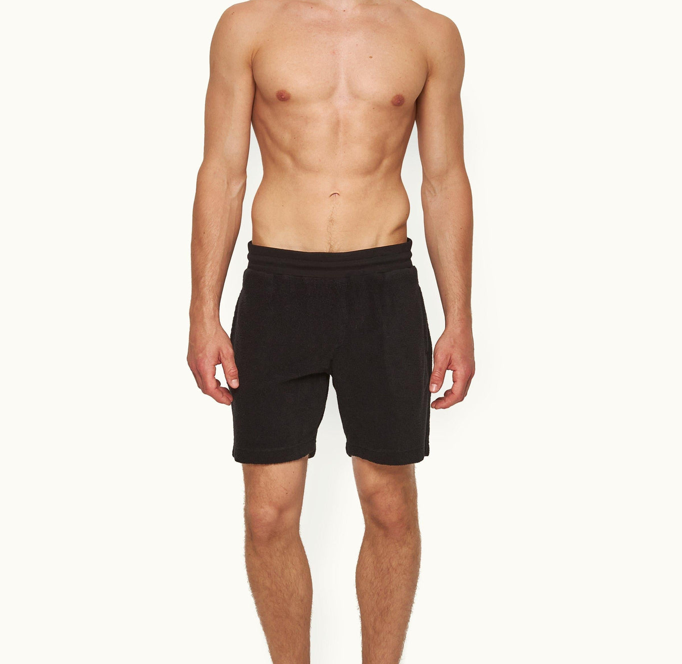 Trevone Classic Fit Stripe Seam Towelling Sweat Shorts | Black