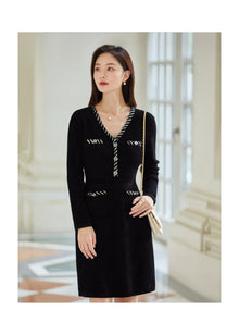 Trimmed Knit Dress | Black