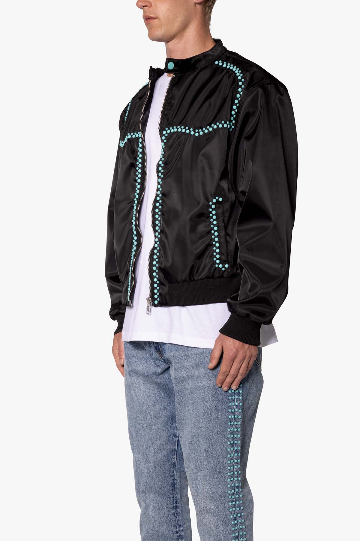 Turquoise Studded Snap Jacket | Black