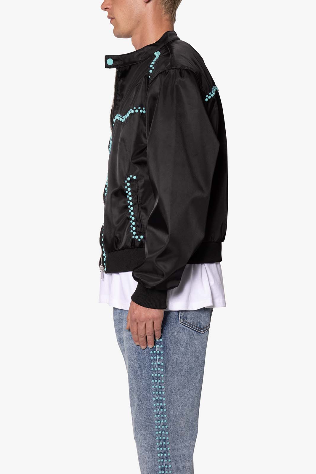 Turquoise Studded Snap Jacket | Black