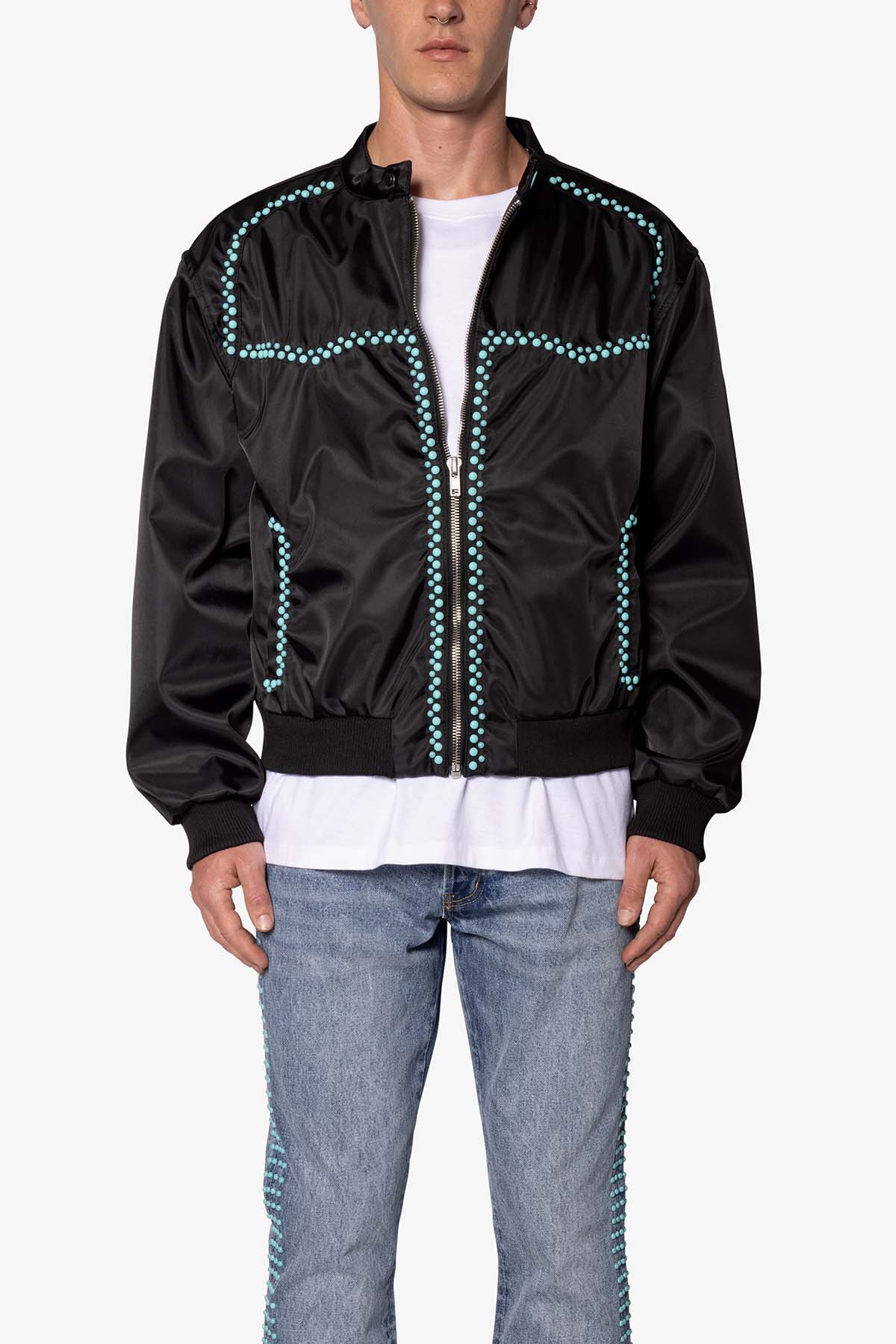 Turquoise Studded Snap Jacket | Black