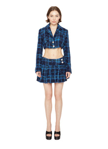 Womens | Tweed Cropped Blazer | Blue Plaid