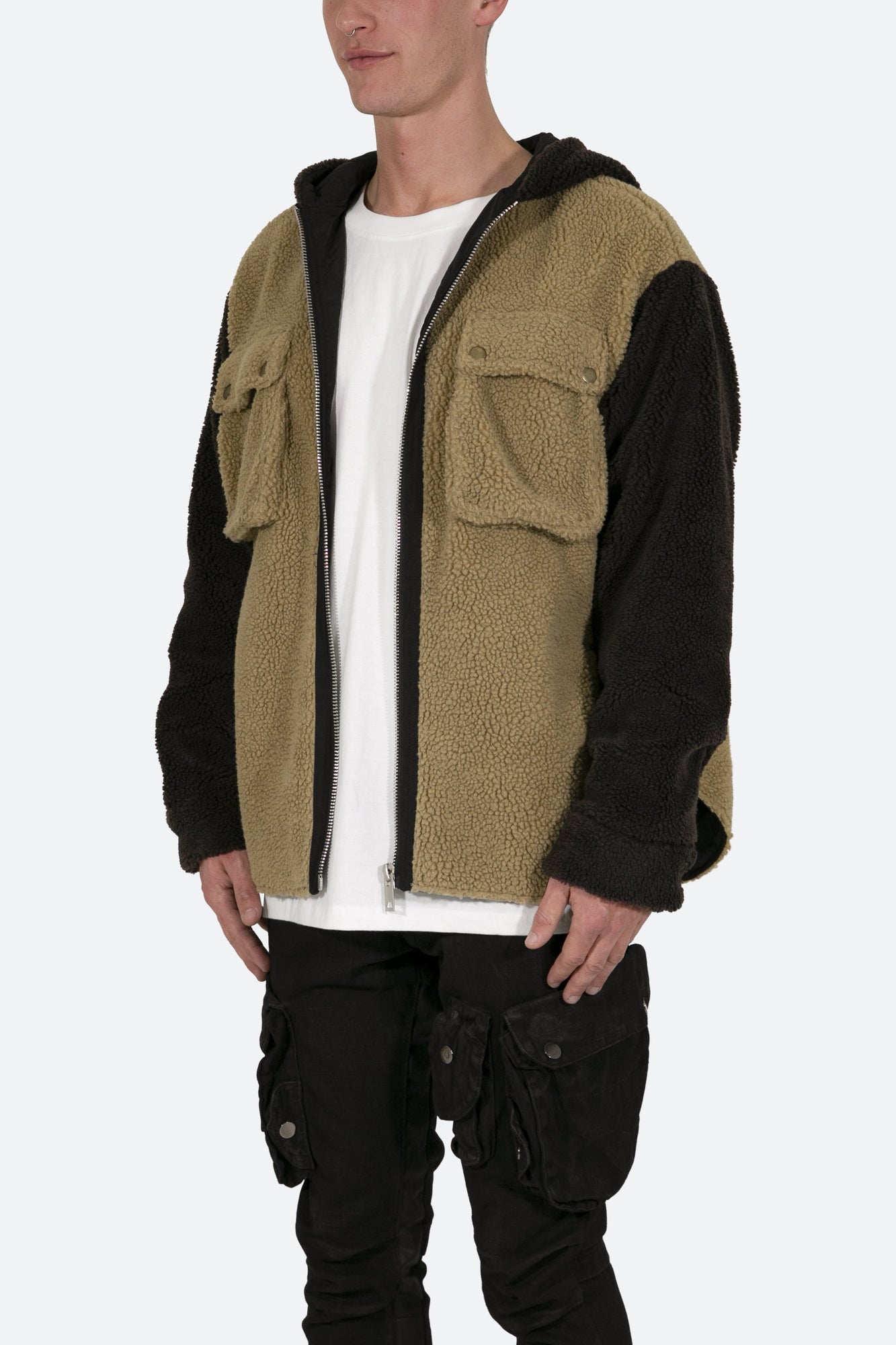 Two Tone Sherpa Zip Up Hoodie | Brown