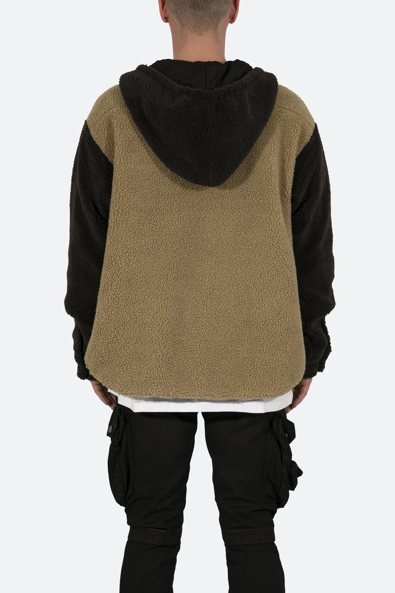 Two Tone Sherpa Zip Up Hoodie | Brown