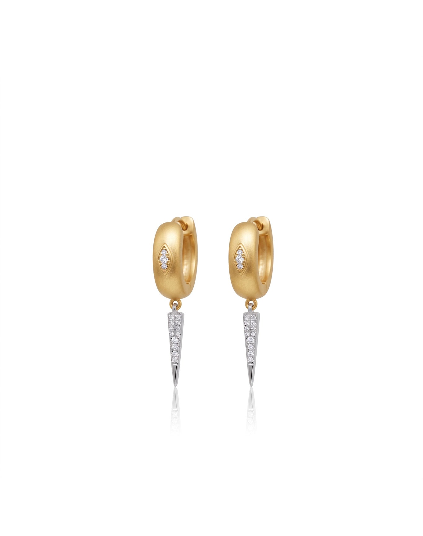 Two Tone Gold Diamond Dagger Huggies | Gold Plated Silver and 10K White Gold