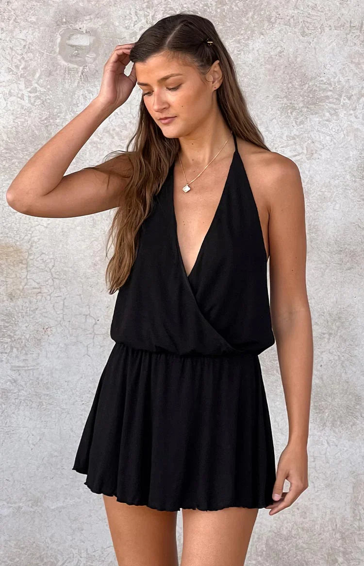 Tyler Halter Neck Playsuit | Black