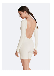 U-back Long Sleeve Bodysuit | White