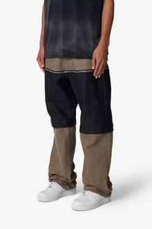 Ultra Baggy Leather Canvas Pants | Brown x Black