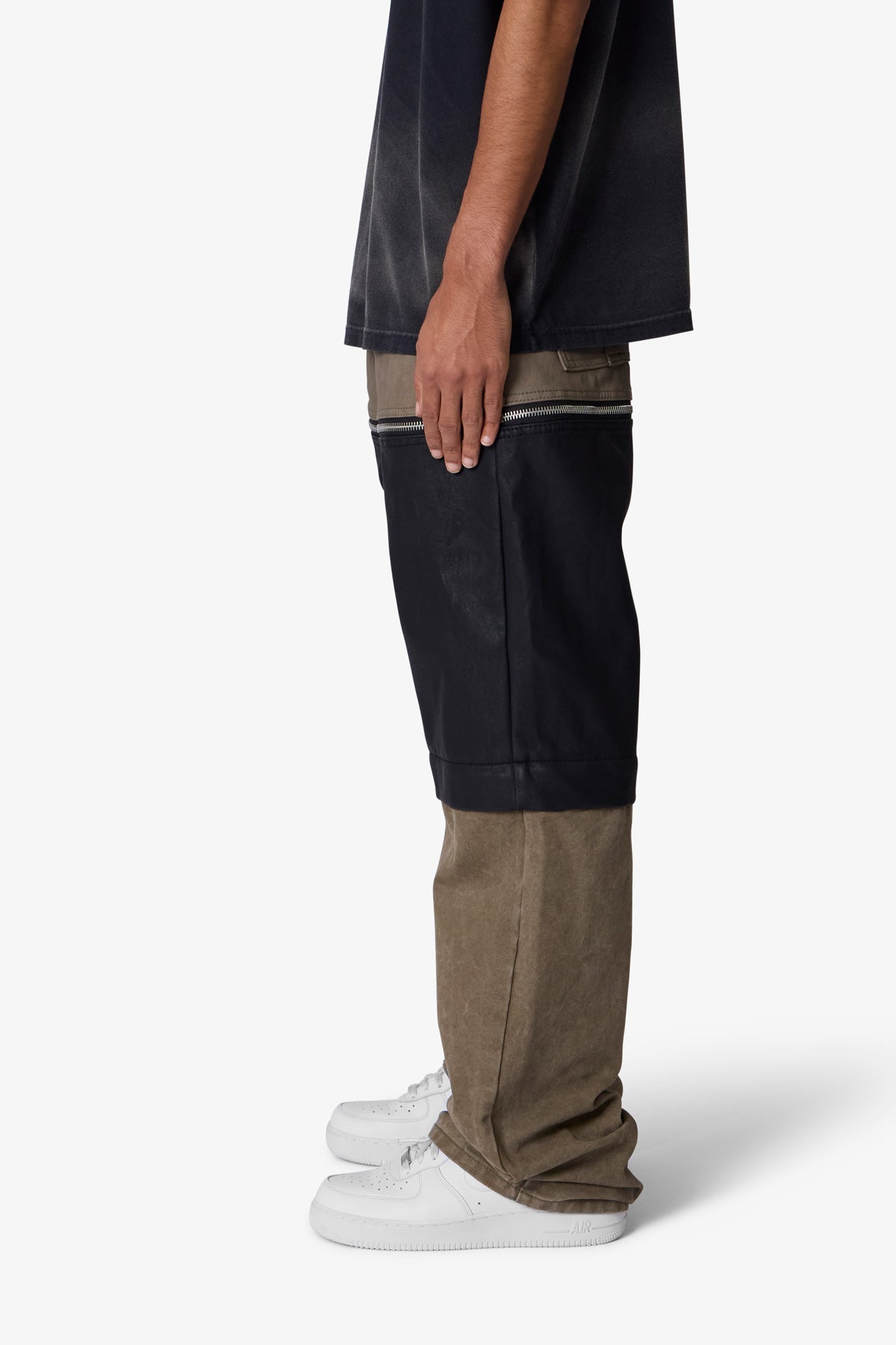 Ultra Baggy Leather Canvas Pants | Brown x Black