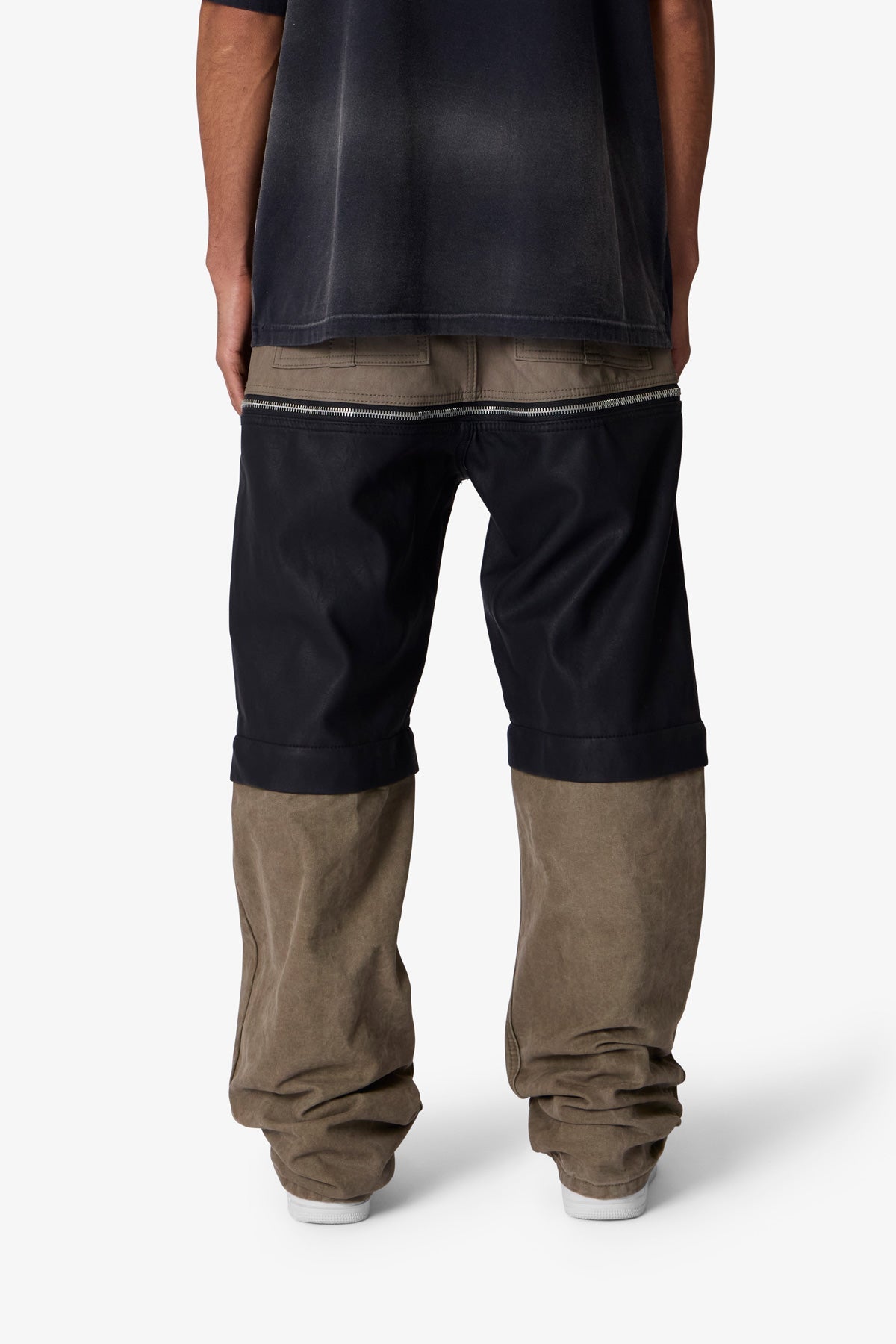 Ultra Baggy Leather Canvas Pants | Brown x Black